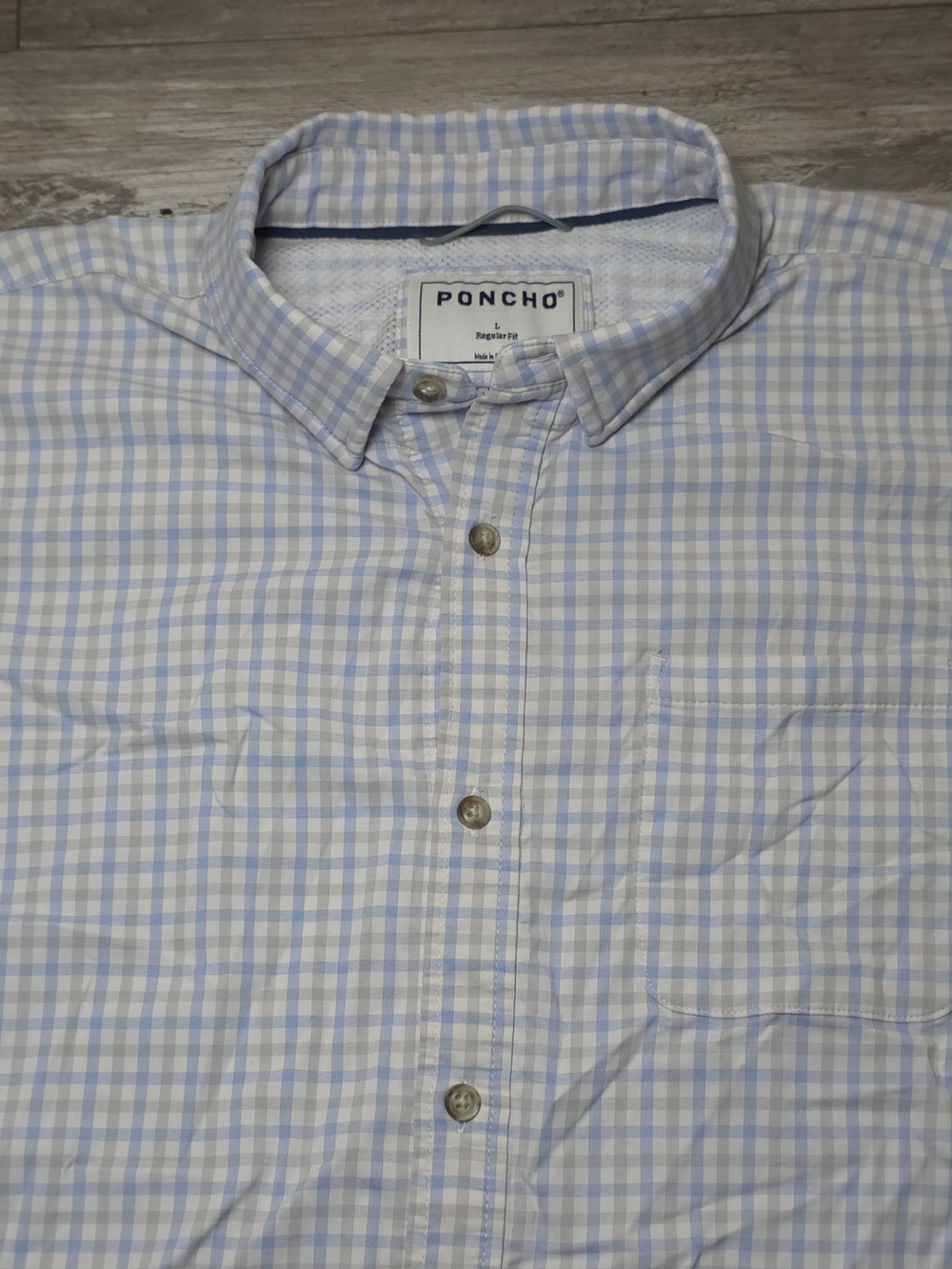 Poncho Men's Kingfisher Gingham Check Short Sleeve Button-down Shirt Sz Lg *READ